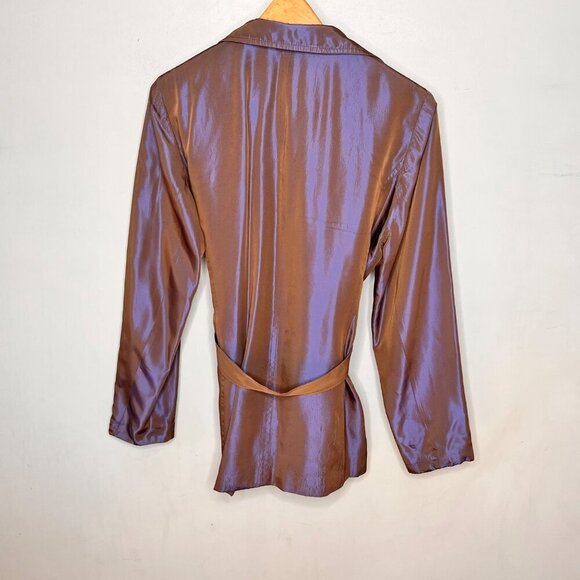 Burberrys Of London Women's Iridescent Brown‎ Satin Belted Jacket- Sz. 4 - Picture 6 of 9